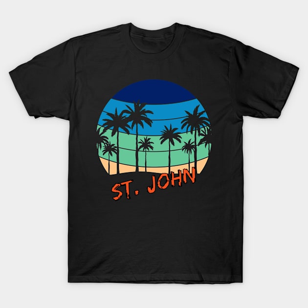 St. John Retro Vintage Sunset Beach Design T-Shirt by eliteshirtsandmore